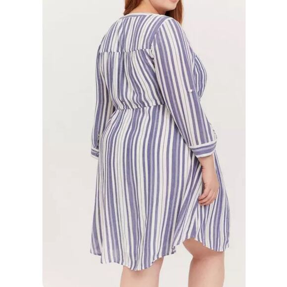 Torrid Blue & White Stripe Zip Front Drawstring Shirt Dress Size 1X - Picture 2 of 13
